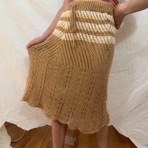 Midi crochet striped skirt cottage core drawstring waist band